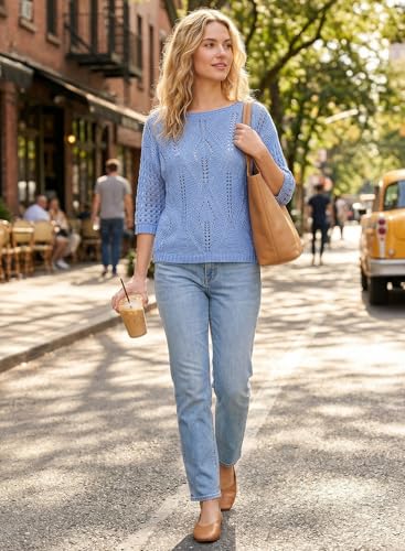 Image of EVALESS Womens Crochet Hollow Out Knit Tops Half Sleeve Spring Summer Sweaters Beach Cover Ups for Women Trendy 2026
