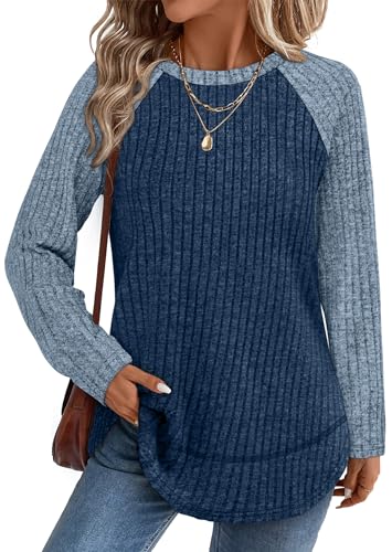 Image of WIHOLL Long Sleeve Shirts for Women Fall Sweaters Lightweight Trendy Tops