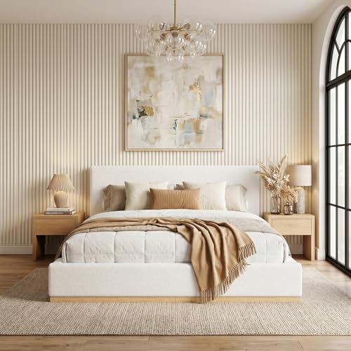 Image of Merax Upholstered Platform Bed Frame, Fabric Headboard, King