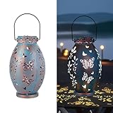 Stargarden 2Pack Outdoor Solar Lanterns, Hollow Out Metal Garden Light Decorative Hanging Lights, Solar Lanterns Outdoor Waterproof for Patio, Lawn, Yard( Blue)