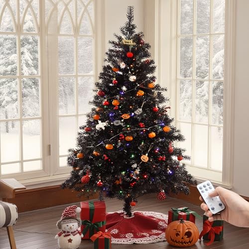 BSHAPPLUS 6ft Black Pre-Lit Christmas Tree