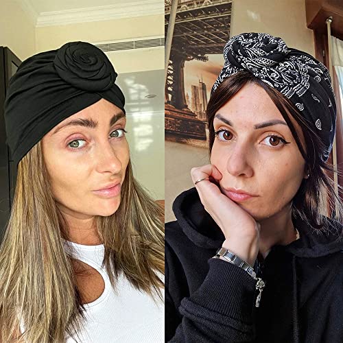 Image of KYNARI Turban Head Wraps for Women, Pretied Stretch Bonnet Hair Wrap | African Knot Turban Hats Pre Twist Headwear Soft Head Scarf Elastic and Breathable Head Covering Cancer Caps for Black Women