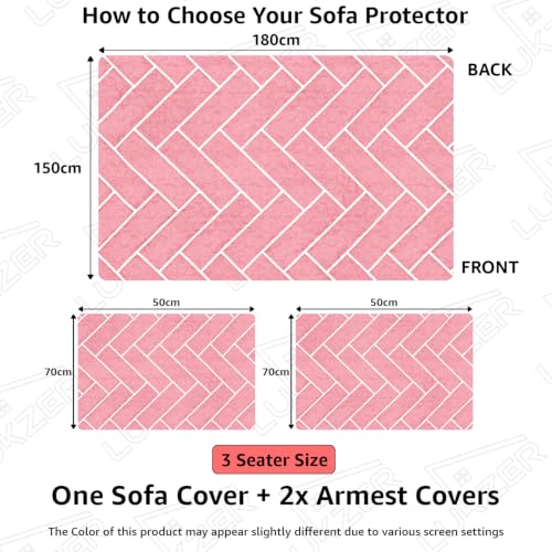 Image of Lukzer 3 Seater Sofa Cover Quilted Reversible WaveEdge Ultrasonic Cut Sofa Mat with Back and Hand Rest Covers - Brick Bloom - Washable Sofa Protector for Modern Living Room 180 x 150 CM /SC-201-03WB