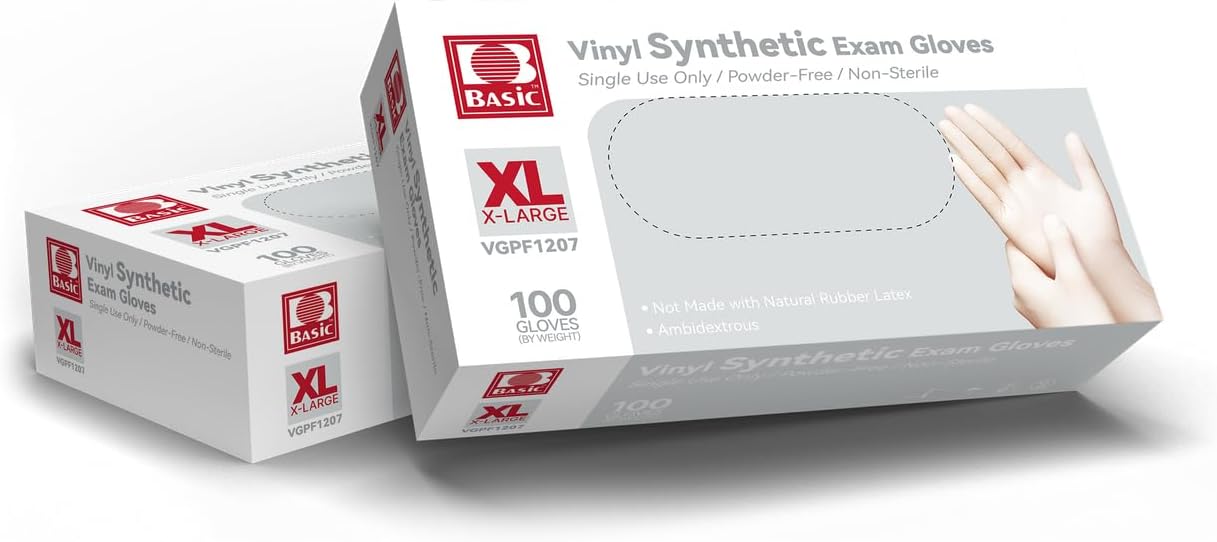 Basic Medical Clear Vinyl Exam Gloves - Latex-Free & Powder-Free VGPF (2,000 Gloves)