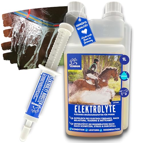 EMMA Elektrolyte flüssig + Paste I Elektrolyte Pferd Mineralstoffe Vitamin B12 Spurenelemente I Natrium Salze Magnesium Pferd I Elektrolyte Durchfall Kotwasser Schwitzen I Mineralsalze Pferd 1L 30ml