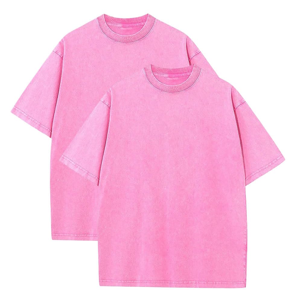 Botong Pump Covers T-Shirts Workout T Shirts for Men Oversized Gym Loose Fit Tshirt Vintage Heavyweight Tee 2pcs Pink 5XL