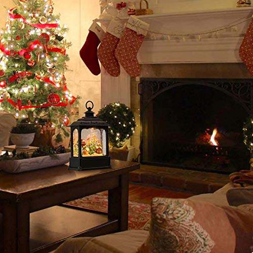Image of Eldnacele Musical Snow Globe Lantern with Timer, Lighted USB /Battery Operated Swirling Singing Water Glittering Lantern, Snow Globes for Adults and Kids Christmas Decoration- Santa