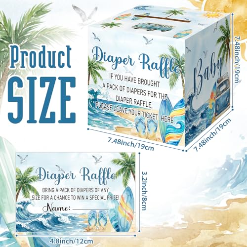 Image of Teling 51 Pieces Diaper Raffle Tickets with Card Box,Surf, Baby on Board