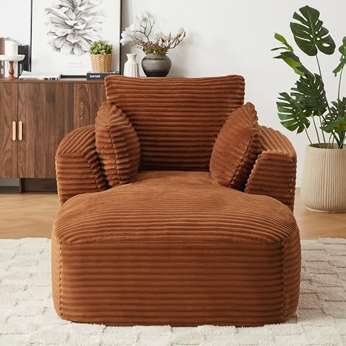 Image of 65 inch Soft Corduroy Chaise Lounge Chair Indoor, Lounge Chaise with Spring Cushion, Sleeper Sofa with No Assembly for Living Room and Apartment, Orange