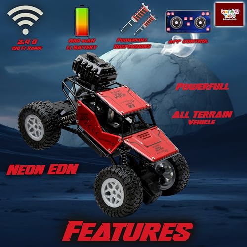 Image of Wonder Remote Control Rock Master /Crawler with Smoke, Monster Car for Kids Monster Truck Rock Climbing Car Toy for Kids | 2.4 GHz Remote with Long Range | C Type Charging | Made in India (Red)