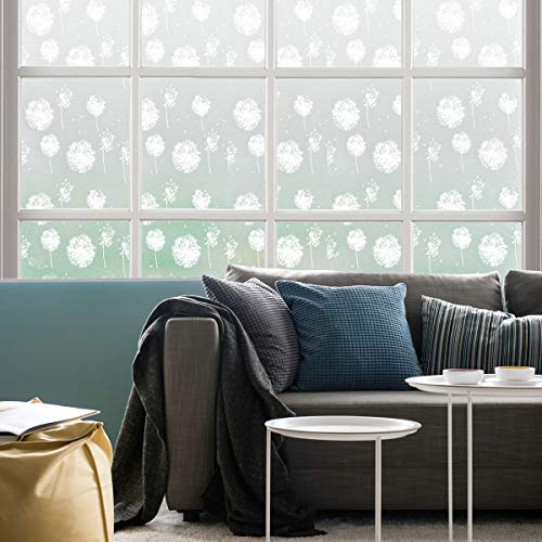 Viseeko Privacy Window Film Non-Adhesive Window Film Frosted Static Cling Glass Film Dandelion Patterns Window Stickers For Doors Home Living Room Kids Bedroom (17.5 X 78.7Inches) #TOP3
