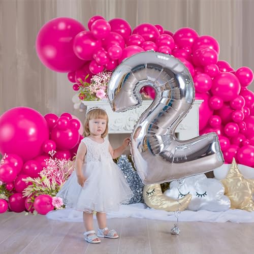 Image of 114pcs Pink Balloon Garland Arch kit, 18 12 10 5 inch Hot Pink Latex Balloons, Different Sizes Magenta Balloon for Engagement Bridal Bachelorette Princess Birthday Party Decorations