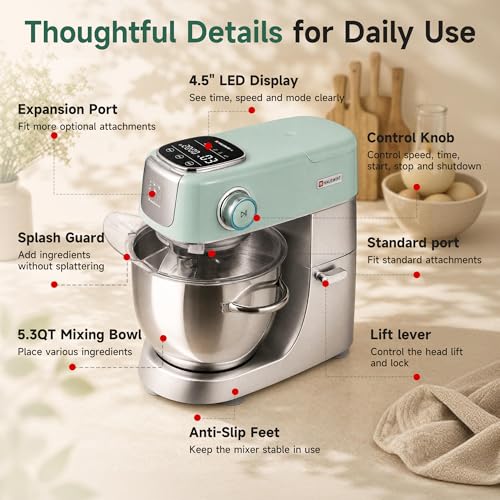 Image of Hauswirt 5.3QT Stand Mixer, LED Touch Screen, Quiet Operation, 11-Speed