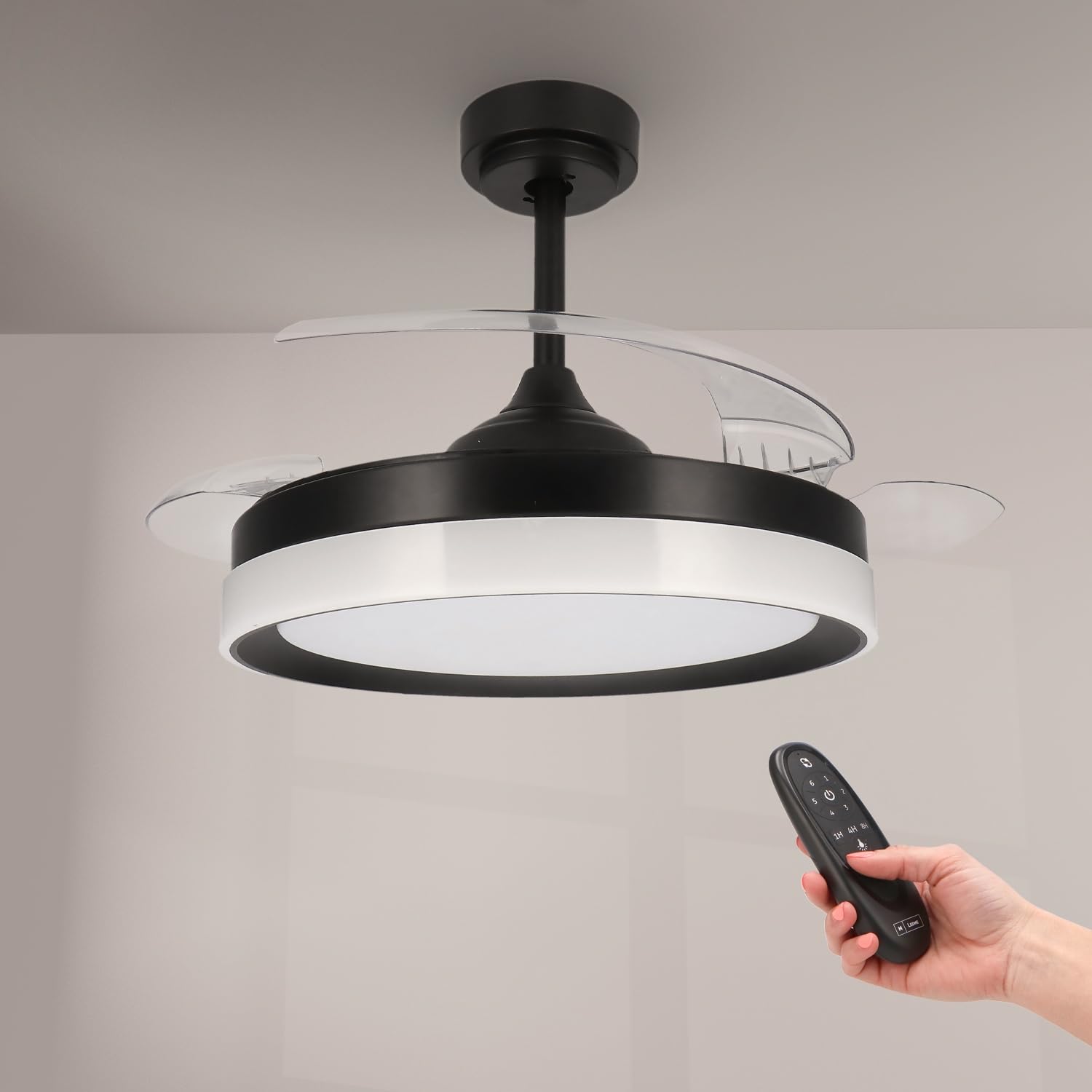 M mimotec - Ventilador de Techo Led White Aqua 66W con luz, mando a Distancia, Bajo consumo, motor DC 30W+Luz Led 36W, 6 velocidades, Silencioso, 4 Aspas desplegables, verano-invierno, temporizador — view 19