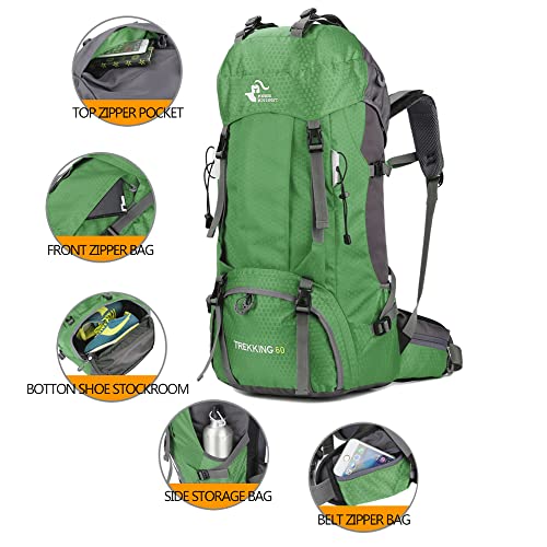 Bseash 60L Impermeabile Zaino Da Trekking Leggero Con Copertura Antipioggia, Zaino Da Viaggio Sport All'aperto Per Arrampicata Campeggio Turismo - 3