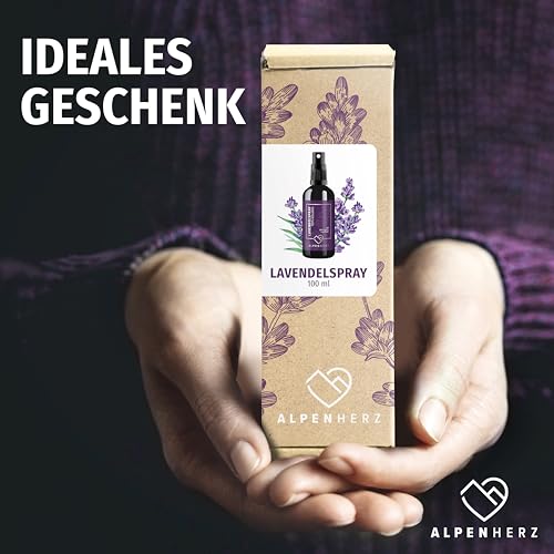 Alpenherz Lavendelspray - 100 ml naturrein mit ätherischem Lavendelöl - für Kopfkissen Raumduft Kissenspray Duftspray Toilette Duftspray Toilette WC Duft Yoga Spray Geschenk