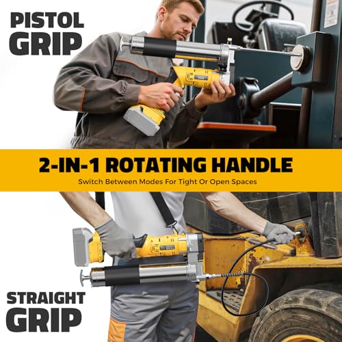 Image of Ecarke Cordless Grease Gun Compatible with DeWalt 20V Battery, 12000PSI Max Electric Grease Gun, Dual Pistol & in-Line Grip, Works with Bulk & Cartridge Grease, with 39 inch Hose & 4 Couplers (Tool Only)