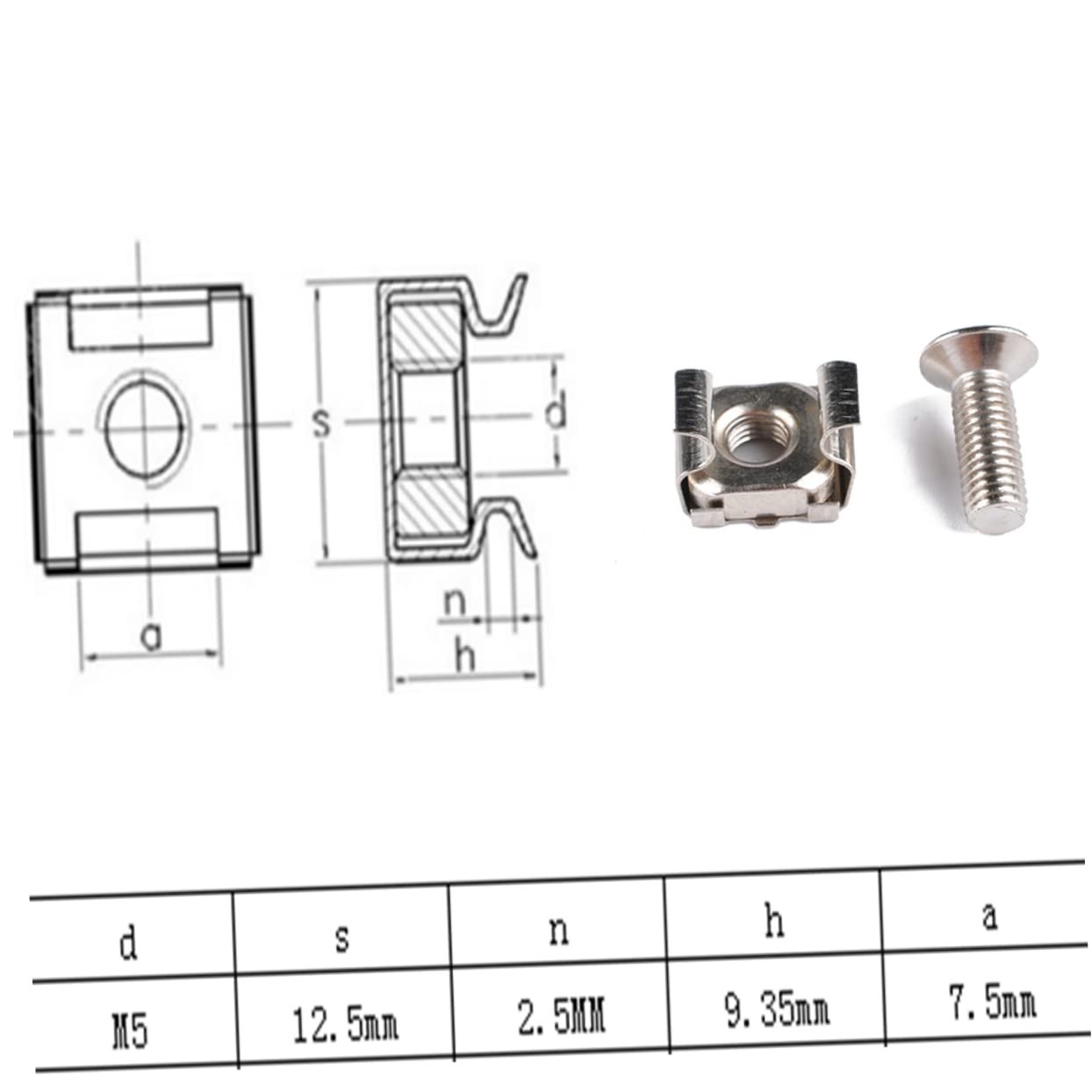 HEMOTON 2 Set Square Nut Screw Kit M6x20 Mounting Screws Washers for Server Rack