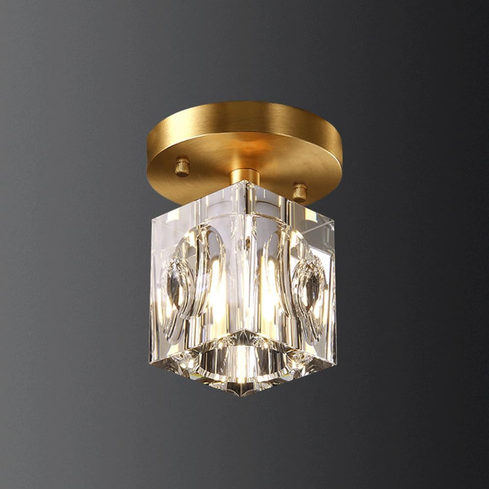 Olskfuh Light Modern Crystal Ceiling Fixture, Mi-Ni Flush Mount Copper Chandelier, H 4.72'' X W 2.55'' Small Crystal Ceiling Fixtures,Chandelier Lamps,