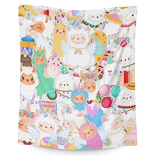 Blanket for Girl Boy - 50x60 Inches Cute Llama Throw Gifts - Colorful Soft Fuzzy Blankets for Bed, Couch & Living Room