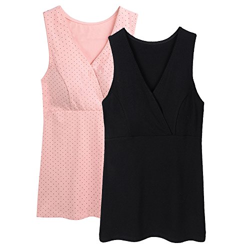 Topwhere® Camisón de Maternidad - Top premamá Mujer (M, Pink Dot + Black)