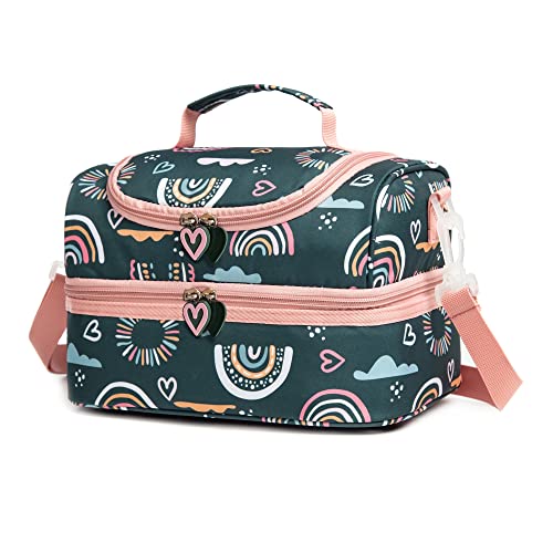 Life on track Insulated Kids Dual Compartment Lunch Bags Tote Pack for Girls Boys Toddler Kindergarten School Picnic Cooler Thermal Lunch Boxes with...