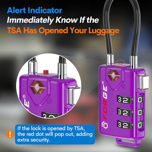 Image of Forge TSA Approved Luggage Locks, Re-settable Combination with Alloy Body (Dark Purple 4 Locks)
