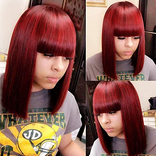 Burgundy Short Bob Wig with Bangs for Women14 Inch Synthetic Hair Bob Wigs Mixed Red Burgundy Short Hair Wig with Bangs for Party, Daily Use (39#)