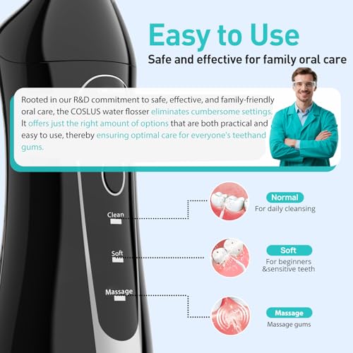 coslus water dental flosser teeth pick portable cordless oral irrigator 300ml rechargeable travel irrigation cleaner ipx7 waterproof electric flossing machine for teeth cleaning c20f5020e