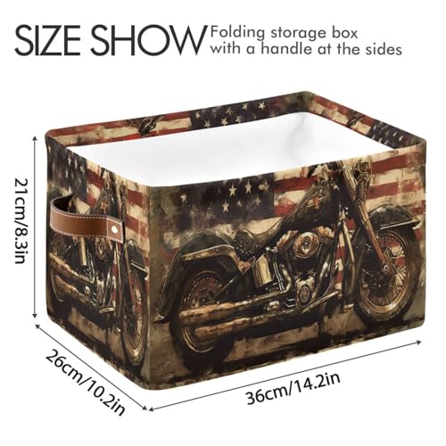 Image of Kigai Motorcycle Flag Storage Basket with Handles Waterproof Collapsible Storage Bin Canvas Fabric Basket Decorative Box Closet Organizer for Nursery Bedroom Office