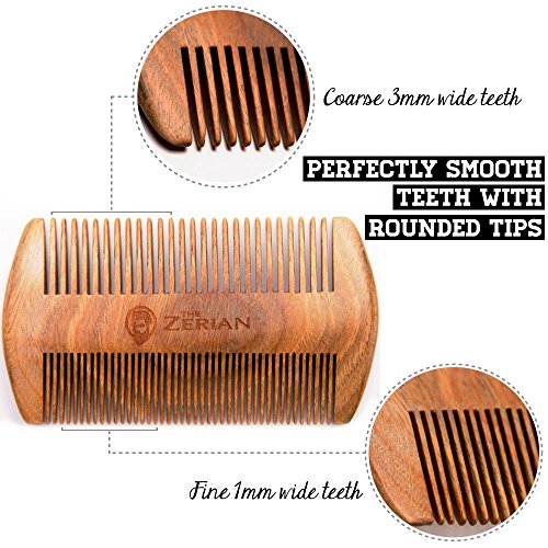 Beard Comb Fine & Coarse Tooth Handmade Genuine Sandalwood Brush for