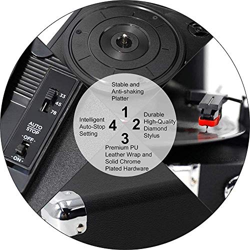Record Player Vintage Turntable 3-Speed Vinyl Player Record Player with Built-in Stereo Speaker - Les Beatles, Paul McCartney, John Lennon, RIngo Starr, George Harrison Record Player Vintage Turntable 3-Speed Vinyl Player Record Player with Built-in Stereo Speaker – Image 6