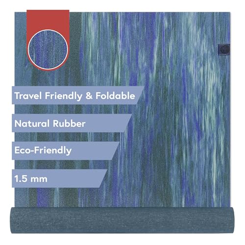 Manduka eKO SuperLite Yoga Mat 71 - 1.5mm | Natural Rubber | Foldable & Travel Friendly | Soft Textured Surface | Eco-friendly | 71 x 24 inches | Blue Toad Marble