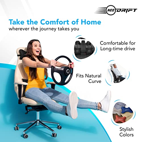 Image of Neodrift Neo-Kit - Memory Foam Neck & Back Support Velvet Pillow for Neck, Head, Shoulder & Back Pain-Relief for Car Seat, Office Chair (2 Neck Cushions, 2 Square Pillows)(Colour - Black+Silver)
