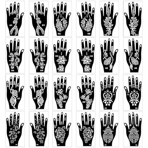 24 Sheets Henna Style Stencils Stickers for Hand Indian Arabian Temporary Tattoo Stickers