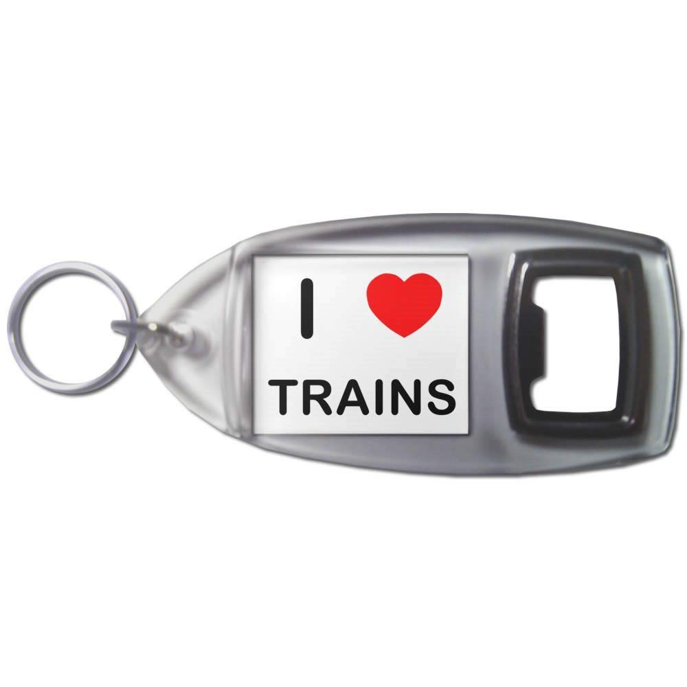 I Love Heart Trains - Plastic Bottle Opener Key Ring