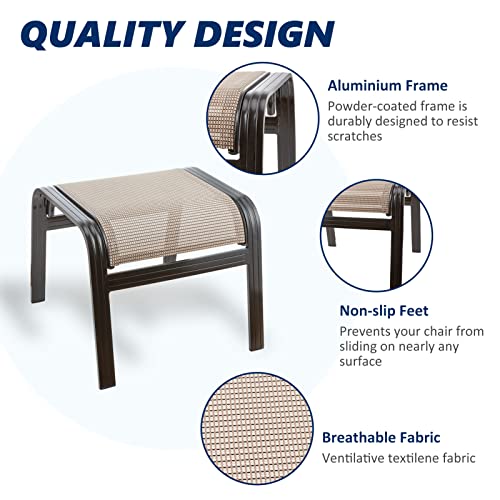 Deugold Outdoor Patio Ottoman Seat Textilene Portable Metal Footstool Portable Footrest Patio Chairs 2 Set Beige