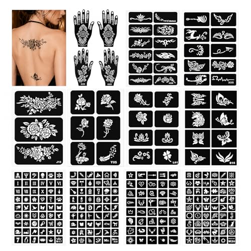 253 Piece Henna Stencil Set Temporary Tattoo Stencils for Face and Body Painting DIY Reusable Mehndi Templates for Beginners Ideal for Party & Festival