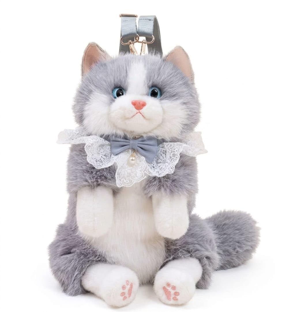 cute plush cat backpack for girls & kids | soft toy shoulder bag with adjustable straps