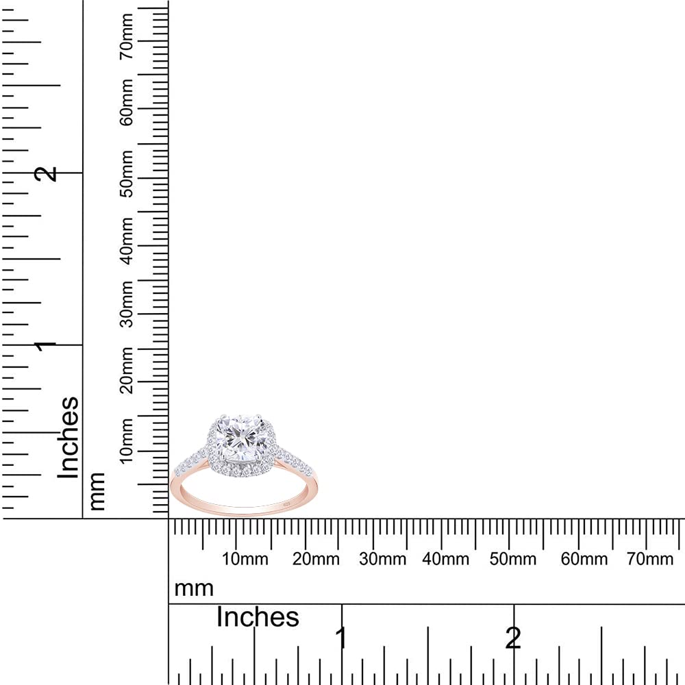 SAVEARTH DIAMONDS 925 Sterling Silver Center 1ct 6X6mm G-H-I Color Cathedral Set Cushion Cut Lab Created Moissanite Diamond Halo Engagement Ring with Accents