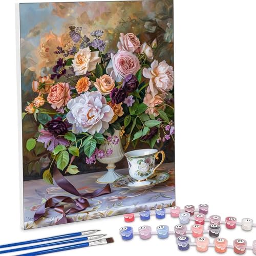 �������G ���[�Y�K�[�f�� �����L�b�g�ɂ��G�� �� Paint by Numbers DIY�y�C���g ��l�� ���S�� �q���p �ȒP�ɓh��� �A�N�������ʊG�̋� ��| ��� ��H�| �L�b�g 3�̃y�C���g�u���V��1�̃Z�b�g�̃A�N�����痿���g�p �z�[�� �I�t