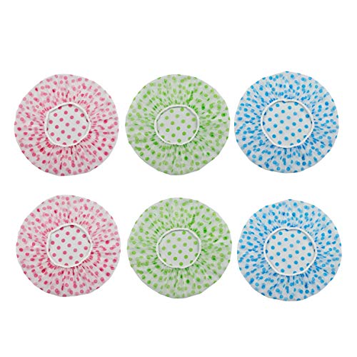Shower Caps for Women Curly Hair, 6 Pack Waterproof Large Plastic Bath Caps Reusable Shower Caps Elastic Bath Hat for Women Ladies Spa Salon