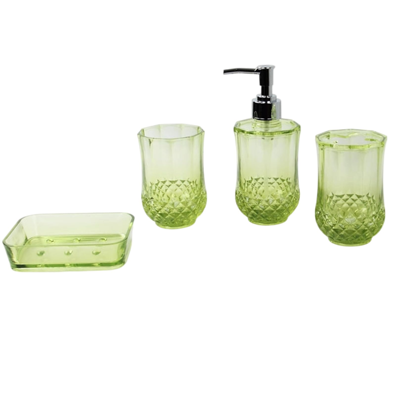 Uqezagpa Transparent Green Bathroom Organizers Set 4Pcs Toothbrush Holder Soap Tray Control Easy Maintenance Bathroom Countertop Storage Acrylic Soap & Cream Dispenser