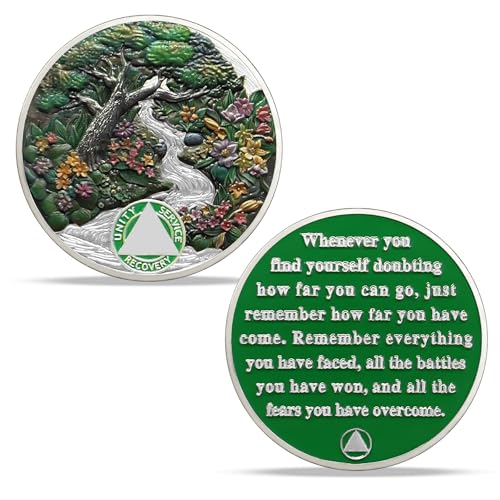 Image of Imasoner 4 Month Sobriety Coin, Four Seasons Spring AA Chip Medallion | Daily Recovery Reminder Token with Inspirational Quote, Clean Time Sober Gift for Alcoholics Anonymous Members Men & Women