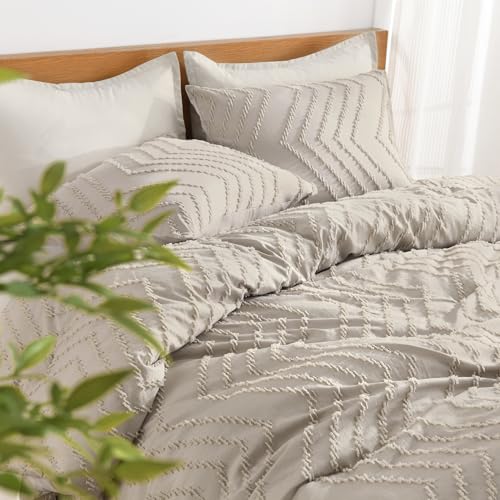 Image of Litanika Boho Queen Comforter Set, 3 Pcs Tannish Lightweight Bedding Set
