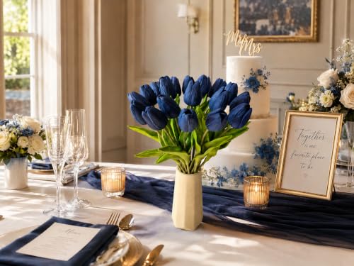 Image of Mandy's 20pcs Artificial Navy Blue Tulips