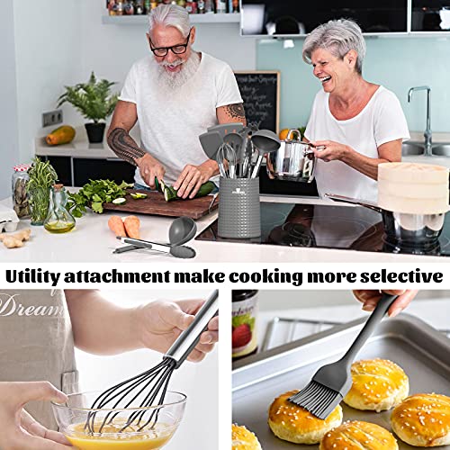 Silicone Kitchen Cooking Utensils Set, Fungun 16 Pcs Non-stick Kitchen Utensils Spatula Set with Holder, Heat Resistant and BPA Free Cookware with Stainless Steel Handle for Nonstick Cookware(Grey) - Thumbnail 4