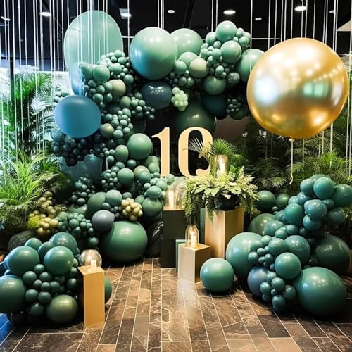 Image of KALOR 12 Inch Dark Green Balloons, 50 Pcs Latex Helium Balloons for Kid's Birthday Party, Baby Shower, Wedding, Graduate Party Decorations