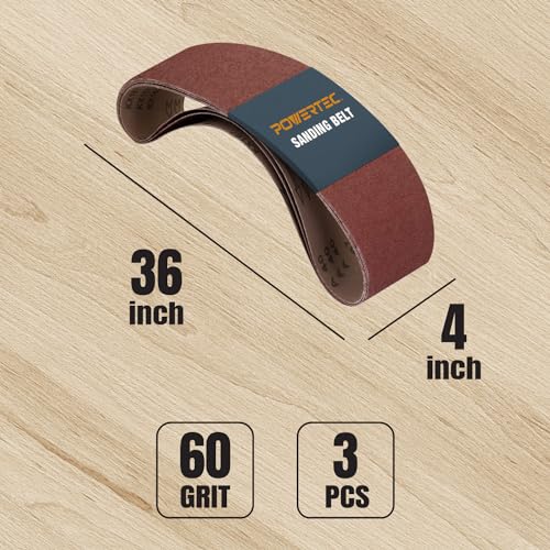 POWERTEC 3PK 4x36 Sanding Belts for Woodworking and Metalworking Rust Removal (110633)  
POWERTEC 60 Grit Aluminum Oxide 4x36 Sanding Belts for Benchtop Belt Sander (110633)  
POWERTEC 4x36 Inch Sanding Belts for Sandpaper Rust Removal and Paint Fini