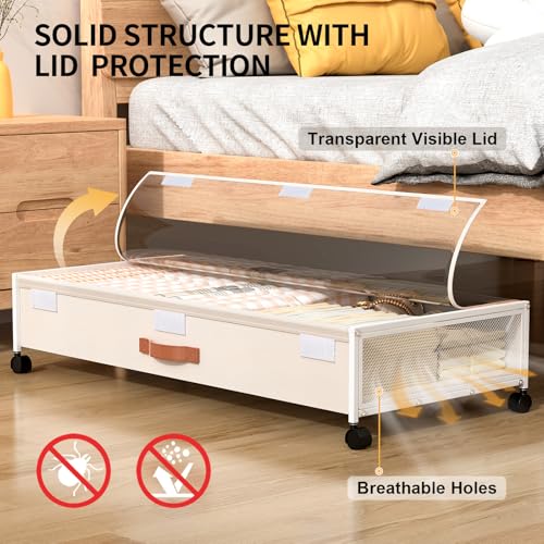 Image of Under Bed Storage Containers with Wheels Large Underbed Shoes Blankets Clothes Toy Storage Drawers for College Dorms Bedrooms Nursery Rooms Organization (White 2 Pack, 7.5in height(36 inchx16.6 inchx7.48 inch))